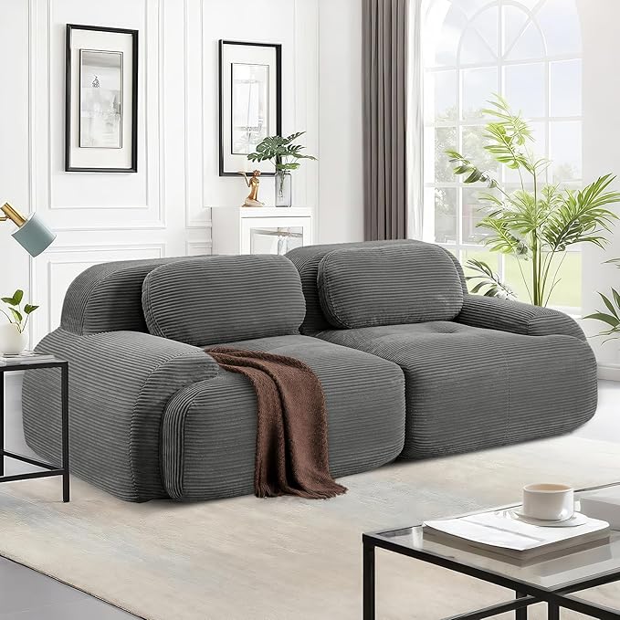 SoarFlash 81" Loveseat Sofa, Comfy Deep Seat, No Assembly, Sofa in a Box, Modern Small Couch with Plush Corduroy Fabric for Living Room, Bedroom, Apartment, Home Office, Grey