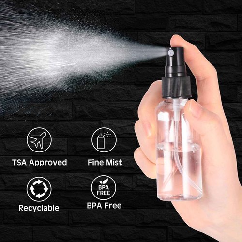 Roshtia 300 Pcs 2 oz Plastic Mini Spray Bottles with Black Cap Clear Empty Fine Mist Spray Bottles Refillable Liquid Container for Essential Oils Perfumes Travel Makeup