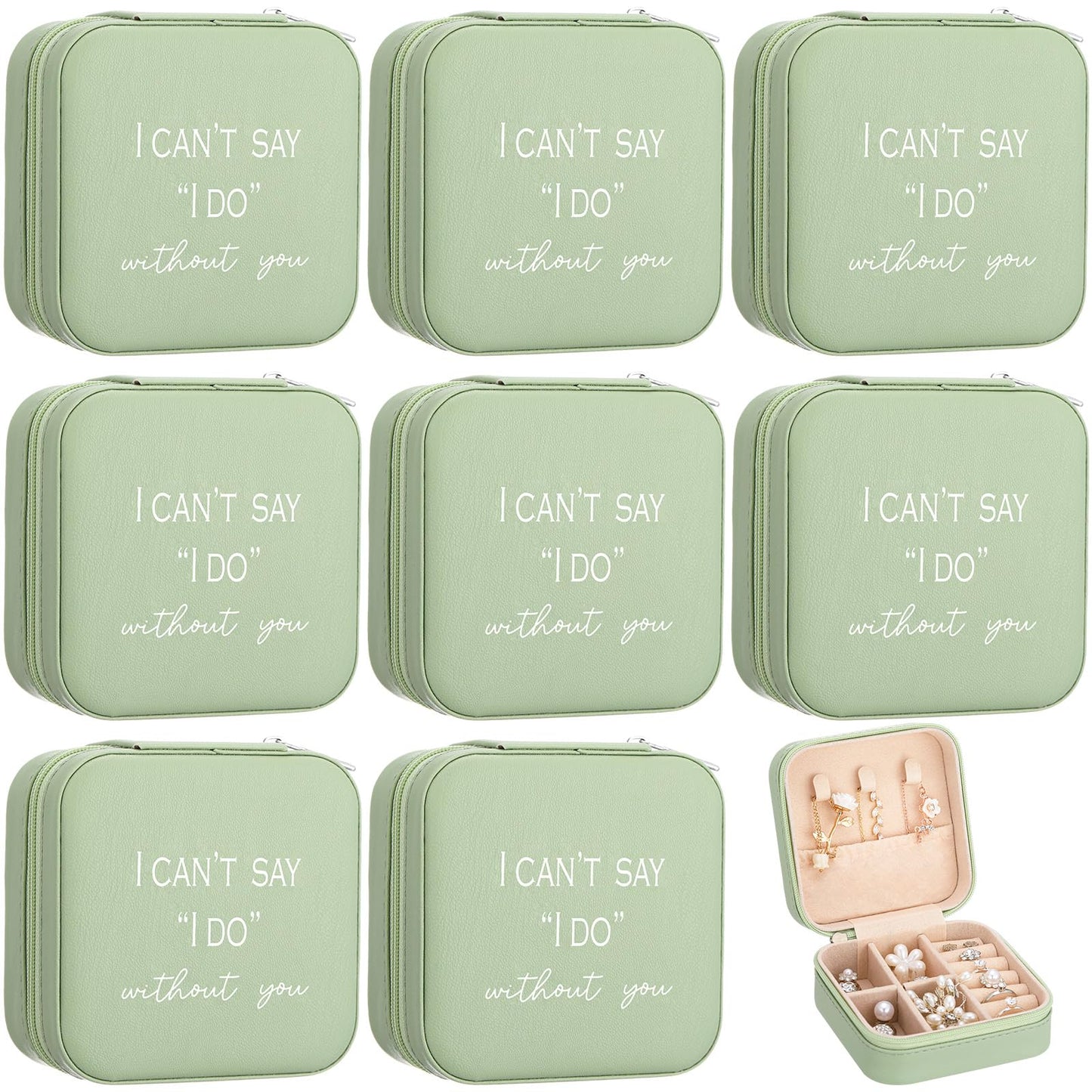 Colingmill 8 Pcs Bridesmaid Proposal Jewelry Box Gifts I Can't Say I Do Without You Travel Jewelry Case Portable Earring Organizer for Women Bridesmaids Wedding Gifts(Matcha Color)