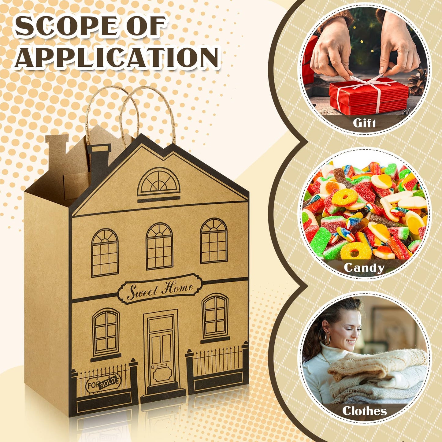 Geosar 12 Pieces House Shaped Gift Bags with Handles Real Estate Agent Gifts House Shaped Paper Treat Bags Kraft Real Estate Party Gift Wrap for Shopping Business