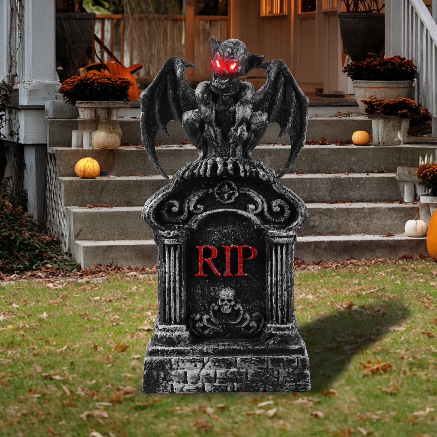 JOYIN 17” Halloween Animatronic Outdoor Tombstones Decorations, LED Graveyard Gravestone Decorations Animated Decor Outside with Sound Activated, Creepy Voice Motion for Yard Garden Haunted House Lawn