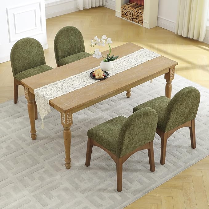 DUOMAY Modern Dining Chairs Set of 4, Mid Century Chenille Upholstered Dining Room Chairs Kitchen Chairs with Solid Rubberwood Legs, Armless Accent Side Chairs, Green