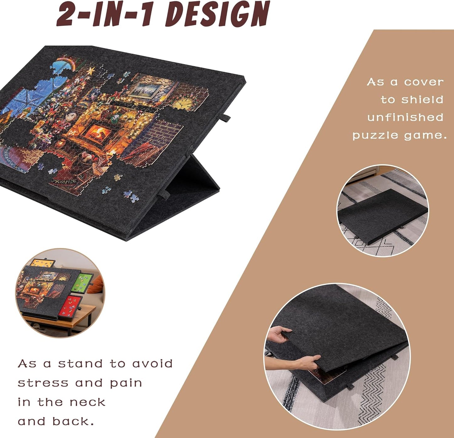 Lavievert 1500 Piece Tilting Puzzle Board with 2-in-1 Designed Stand & Cover, Lightweight Felt Mat Plateau with 6 Colored Drawers, Portable Jigsaw Puzzle Table with Storage for Adults (Dark Gray)