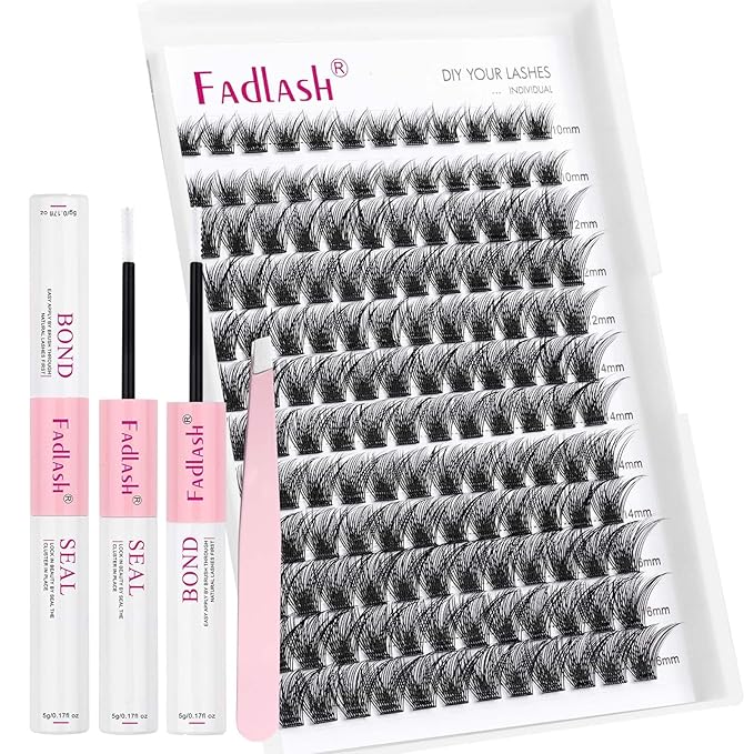FADLASH Lash Clusters Kit 10-16mm Eyelash Cluster Lashes with Lash Bond and Seal Lash Tweezers DIY Lash Extension Kit (JN1-07D-10-16 Kit)