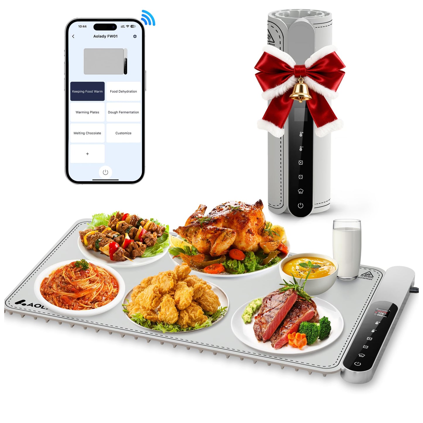 Warming Mat for Food Electric Silicone Fast Heating Chafing Dishes for Parties Buffet with APP Controller 15"x23.6" with 8H Timer & Adjustable Temperature, Light Gray