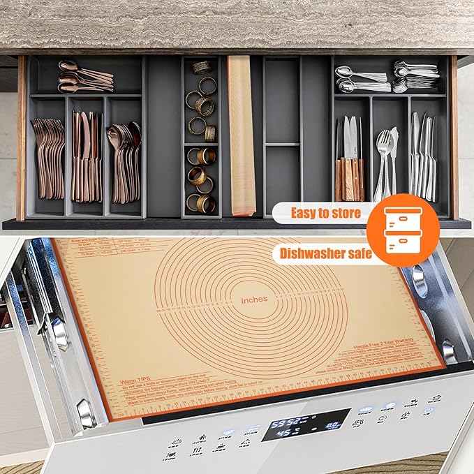 Silicone Pastry Mat 36x24 Inch Nonstick Baking Mat -Perfect for Doug, Pastry, Dough Rolling, Kneading Board, Pie Crust, Fondant, Bread, Pasta/Pizza, Kitchen Counter Mat