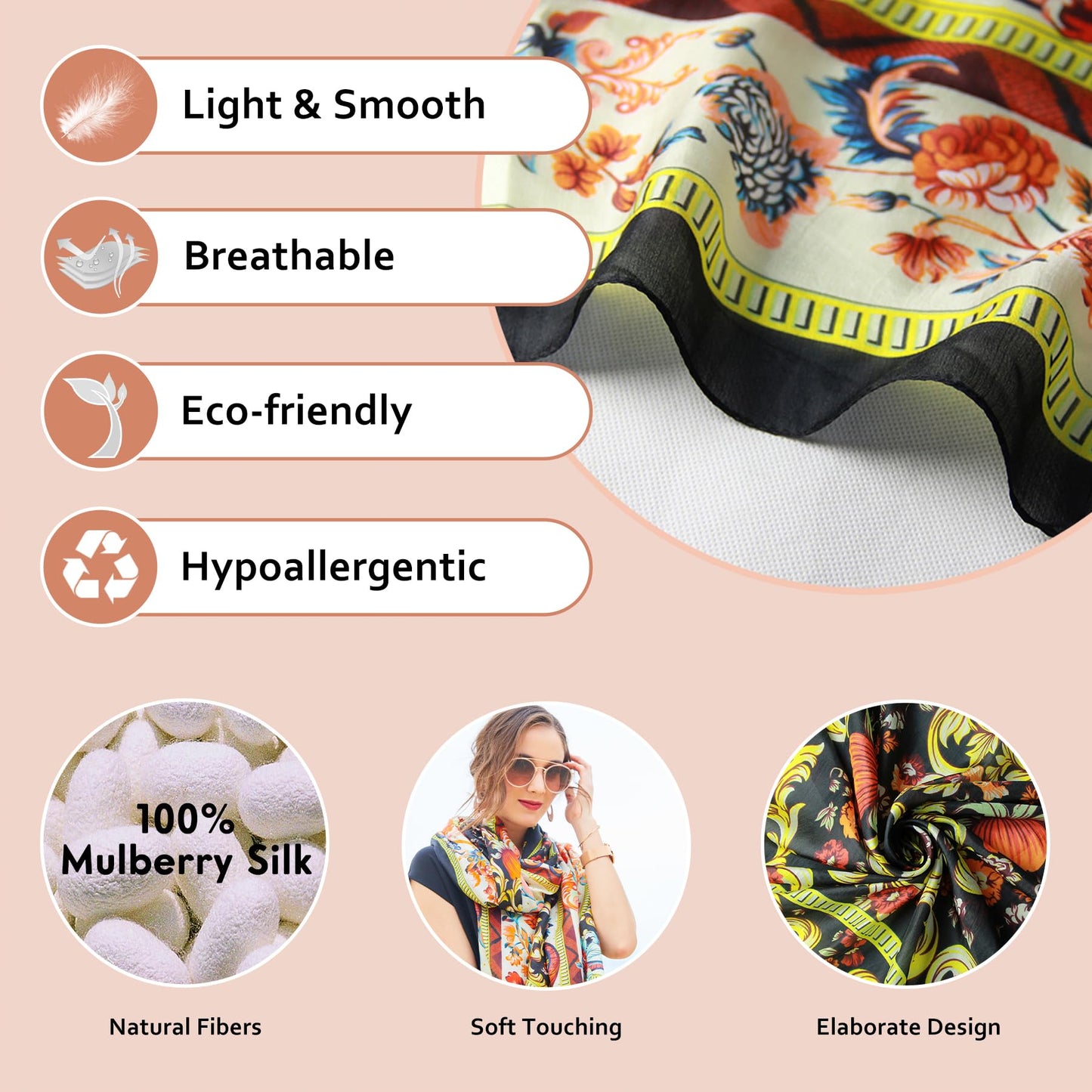 DANA XU 100% Mulberry Satin Silk Summer Travel Scarf Extra Large Women Floral Shawl Oversize Soft Wraps For Evening Dresses
