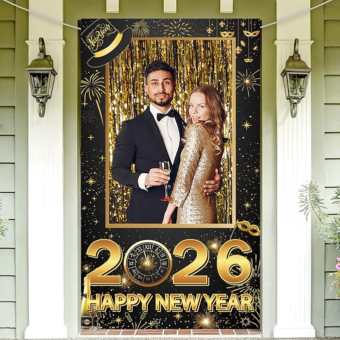 Happy New Year Party Decorations Hello 2026 Photo Booth Props New Year’s Eve Party Supplies Picture Booth Frame Backdrop i...
