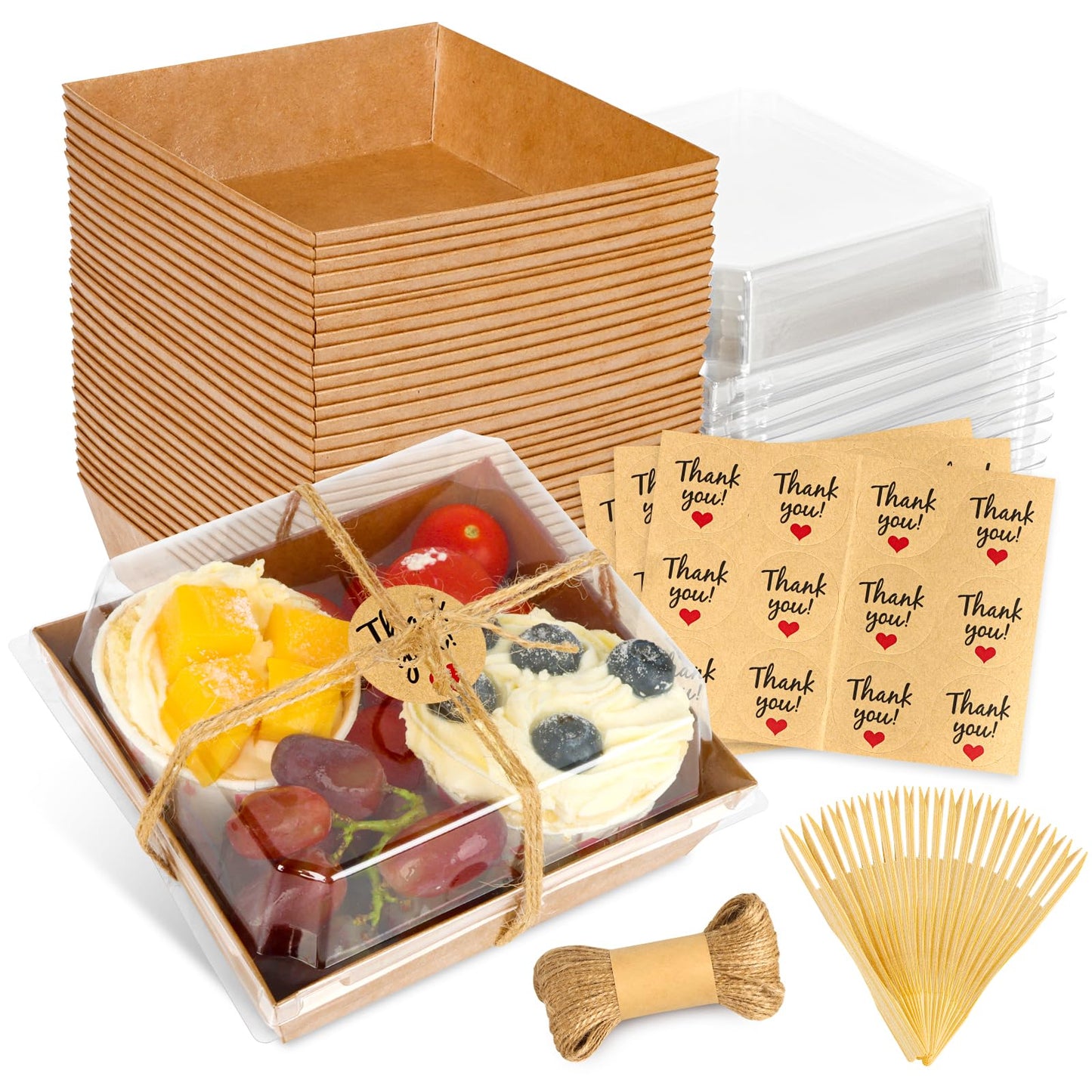 LNDIEHS 20Pcs Small Charcuterie Boxes with Clear Lids - Paper Mini Charcuterie Boxes To Go, Disposable Food Container with Lid, Dessert Boxes for Sandwich, Cookie, Sushi, Cake Slice, and Strawberries
