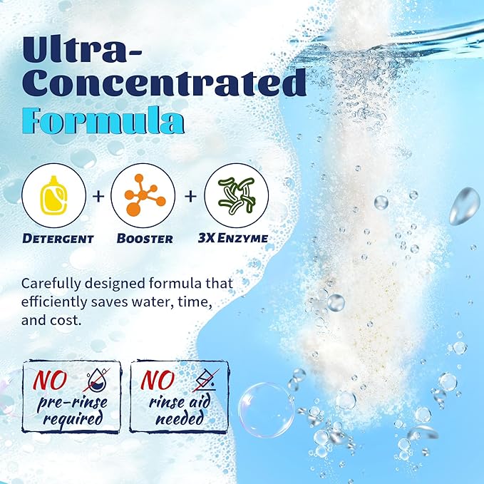 Dishwasher Detergent + Booster - 90 Loads, Plastic Free & Natural Cleaner Concentrated Dish Soap with Enzymes - Cuts Grease & Grime, No Residue - Dishwasher Pods Alternative, Truly Fragrance-Free