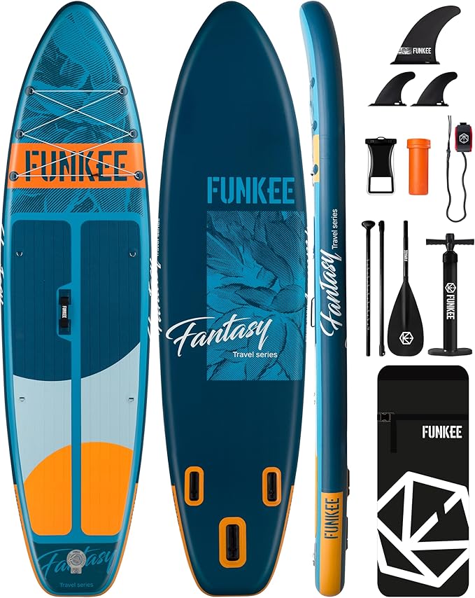 FUNKEE 11’×34"×6" Extra Wide Inflatable Stand Up Paddle Board, Sup Board with Removable Fins, Backpack, Floating Paddle, S...