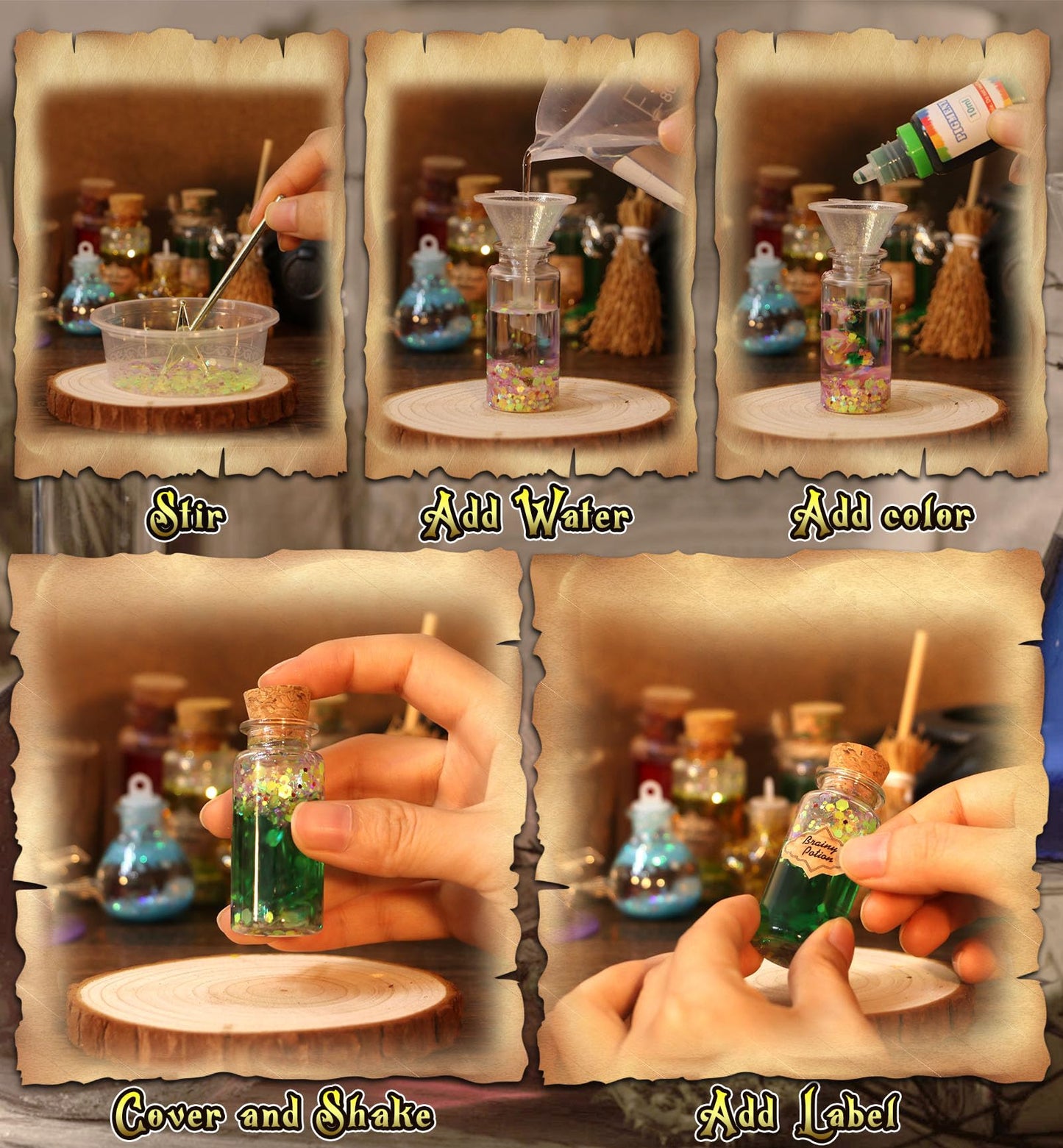 B Bascolor Potion Kits for Kids Girls Toys, 20 Magic Themed Witch Mix Potion Bottles/Cauldron/Magic Carry Case, Kids Potion Making Kit, Halloween Christmas Birthday gifts for girls kid age 6 7 8-10-12