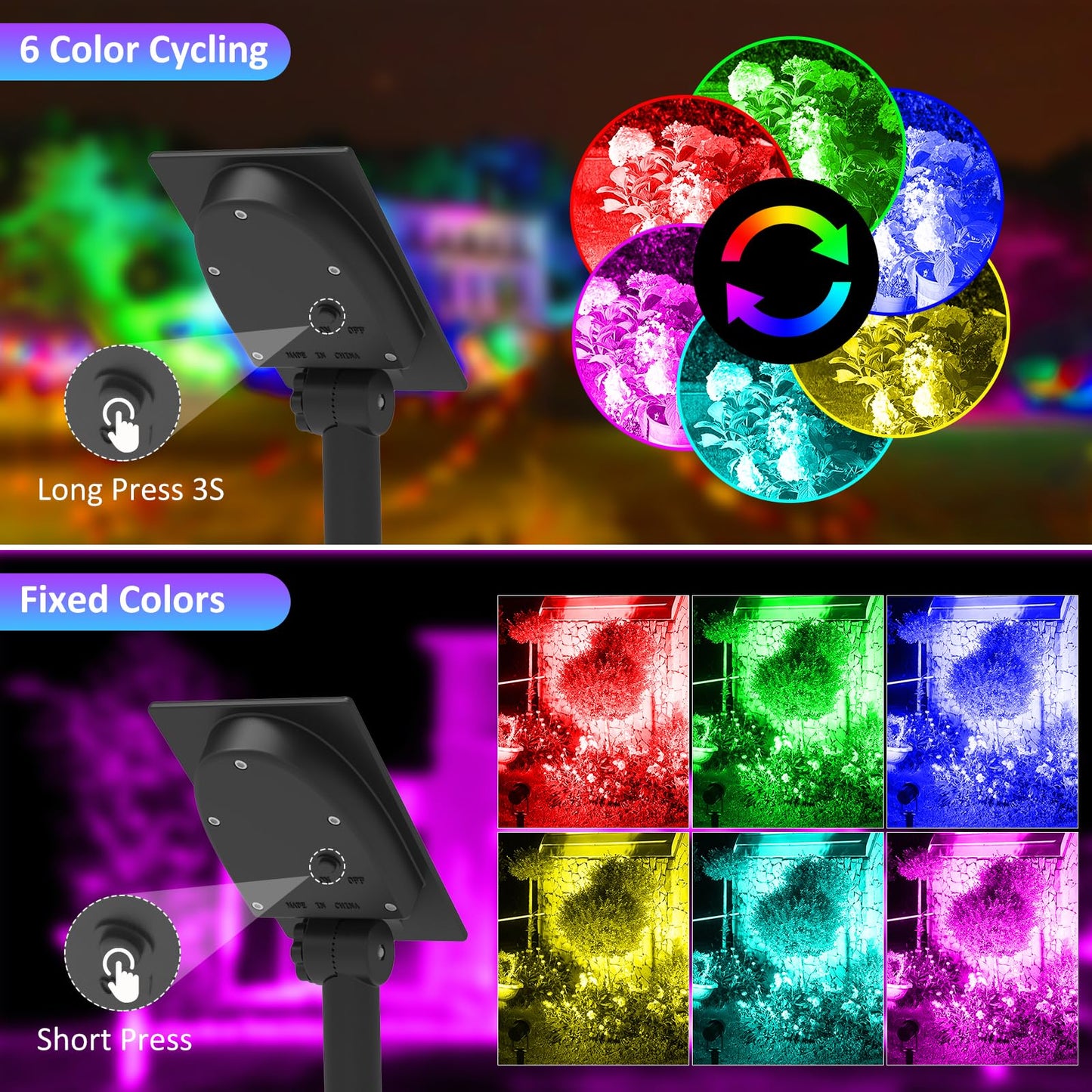 T-SUNUS RGB Solar Landscape Spotlights Christmas, Color Changing Spot Light Outdoor IP65 Waterproof Garden Lights 9.8ft Cable with Separated Panel for Yard Driveway Porch Walkway Pool Patio Halloween