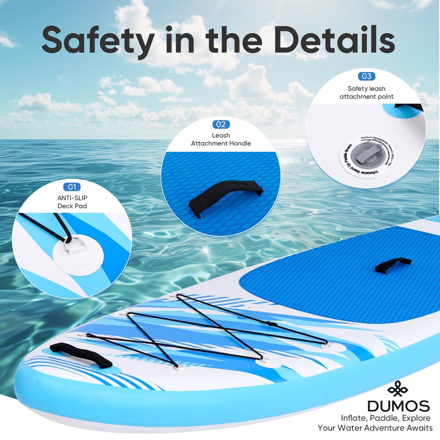 DUMOS Inflatable Stand Up Paddle Board, 10.5'×33'' Paddle Boards with Non-Slip Deck, Durable Advanced Material and Complete SUP Accessories for All Skill Levels
