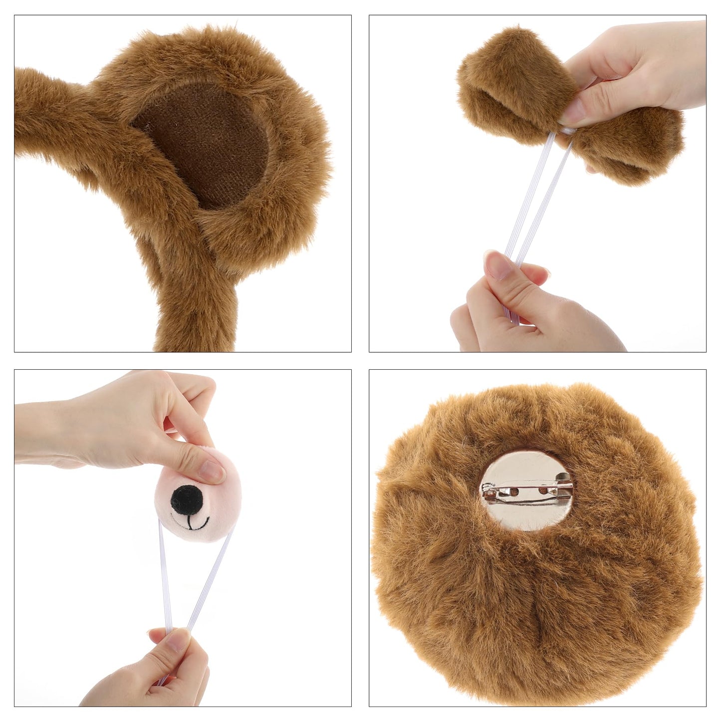 Jmkcoz 4 Pieces Bear Costume Set Bear Ears Headband and Tail Nose Bowtie for Halloween Carnival Animal Cosplay Party (Brown)