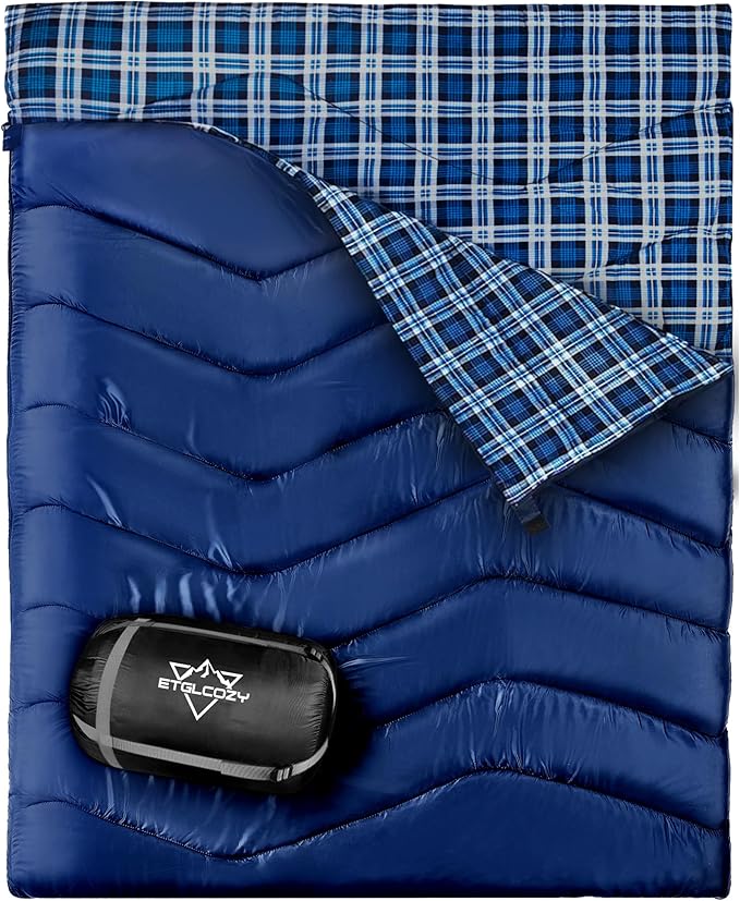 ETGLCOZY 2 Person Double Sleeping Bag for Adults-XL Queen Size Lightweight Compact Thermolock Draft Tube Flannel Liner Mac...