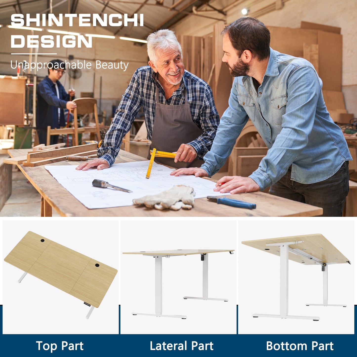 Shintenchi Standing Desk, 71x31 Inch Height Adjustable Electric Sit Stand up Desk, Ergonomic Rising Computer Table, Modern Lift Gaming Desk Workstation for Home Office, Walnut and White