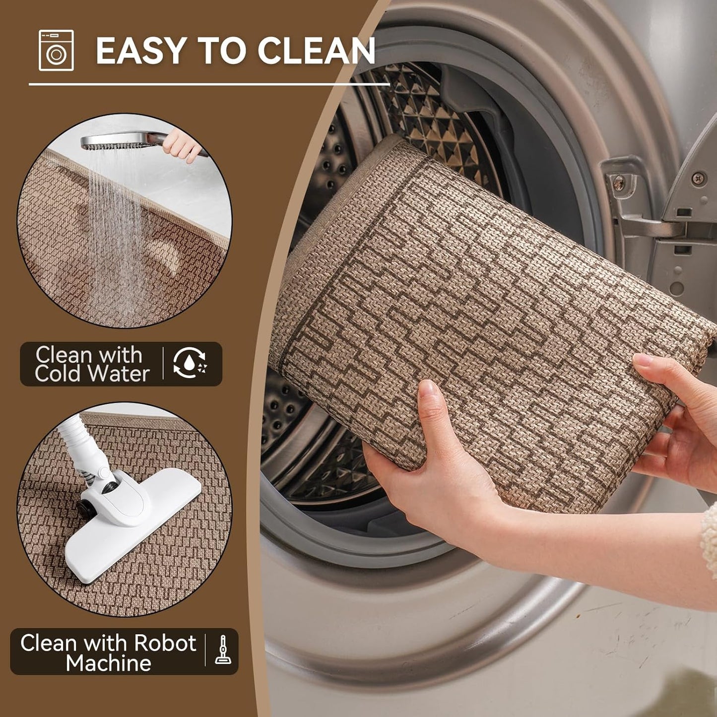 Bathroom Rugs Mat 24x35, Non Slip Ultra Thin Bath Mat Quick Dry Absorbent Washable Woven Half Round Bath Mats for Bathroom Floor Rubber Backed Fit Under Door Brown