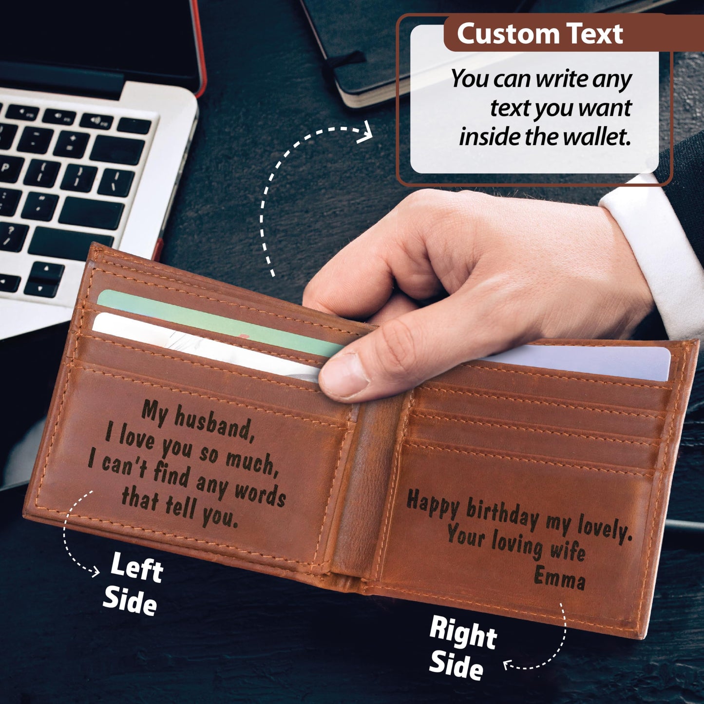 Personalized Wallet for Men, Custom Gifts for Father, Customized Monogram Wallet for Men, Son, Grandpa, Boyfriend, Fathers Day, Wedding, Anniversary, Birthday, Graduate