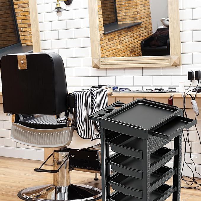 Salon Trolley Cart with Wheels & 5 Drawers, Salon Rolling Stations for Hair Stylist,Hairstylist for Beauty Tattoo Hairdressing Beauty Equipment, Black (T27-5DRAWER)