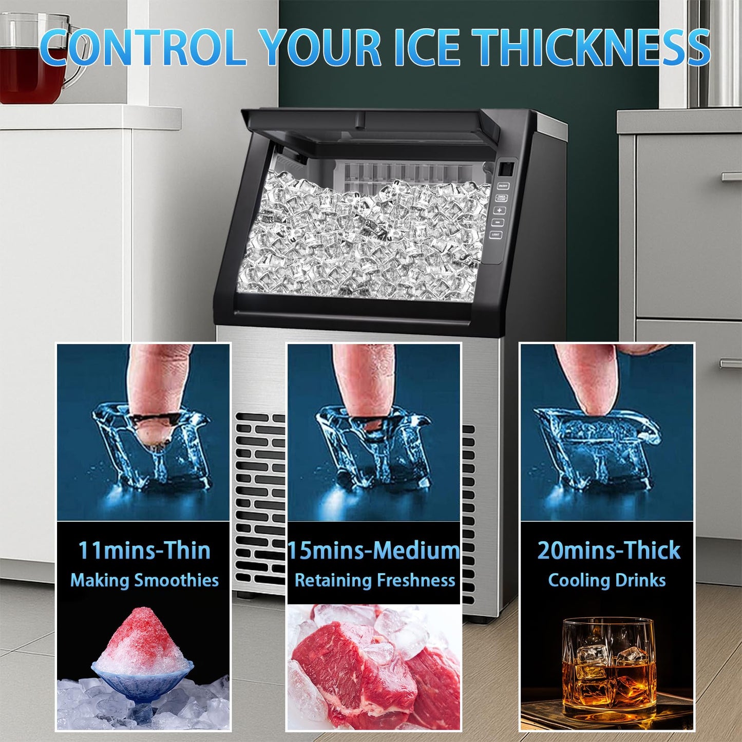 Commercial Ice Machine,100LBS/Day Stainless Steel Freestanding Large Ice Maker,36 Cubes in 11Mins,24H Timer,Self-Cleaning, Ideal for Restaurant, Bars, Home and Offices