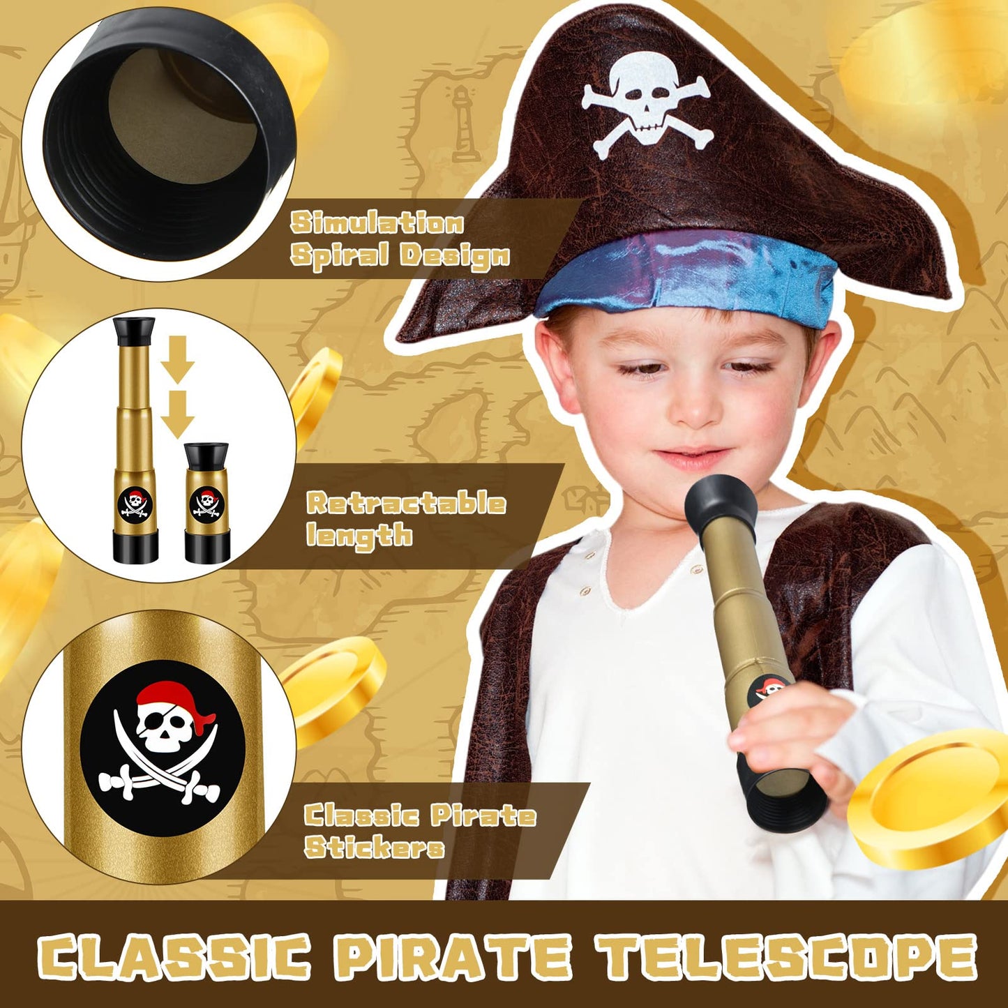 Deekin 12 Pcs Pirate Telescope Bulk for Kids Pirate Party Favors Toys Games Telescope Toddler Spyglass Mini Treasure Hunt for Boat Halloween Birthday Party Decorations