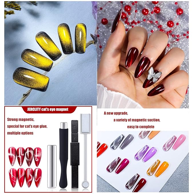 JERCLITY 7 Pcs Cat Eye Magnet for Nails Double-Head Nail Magnetic Stick Multi-Function Magnet Board Square Thickened Cat Eye Strong Magnet Plate Nail Magnet Tool Set for Cat Eye Gel Polish Nail Art