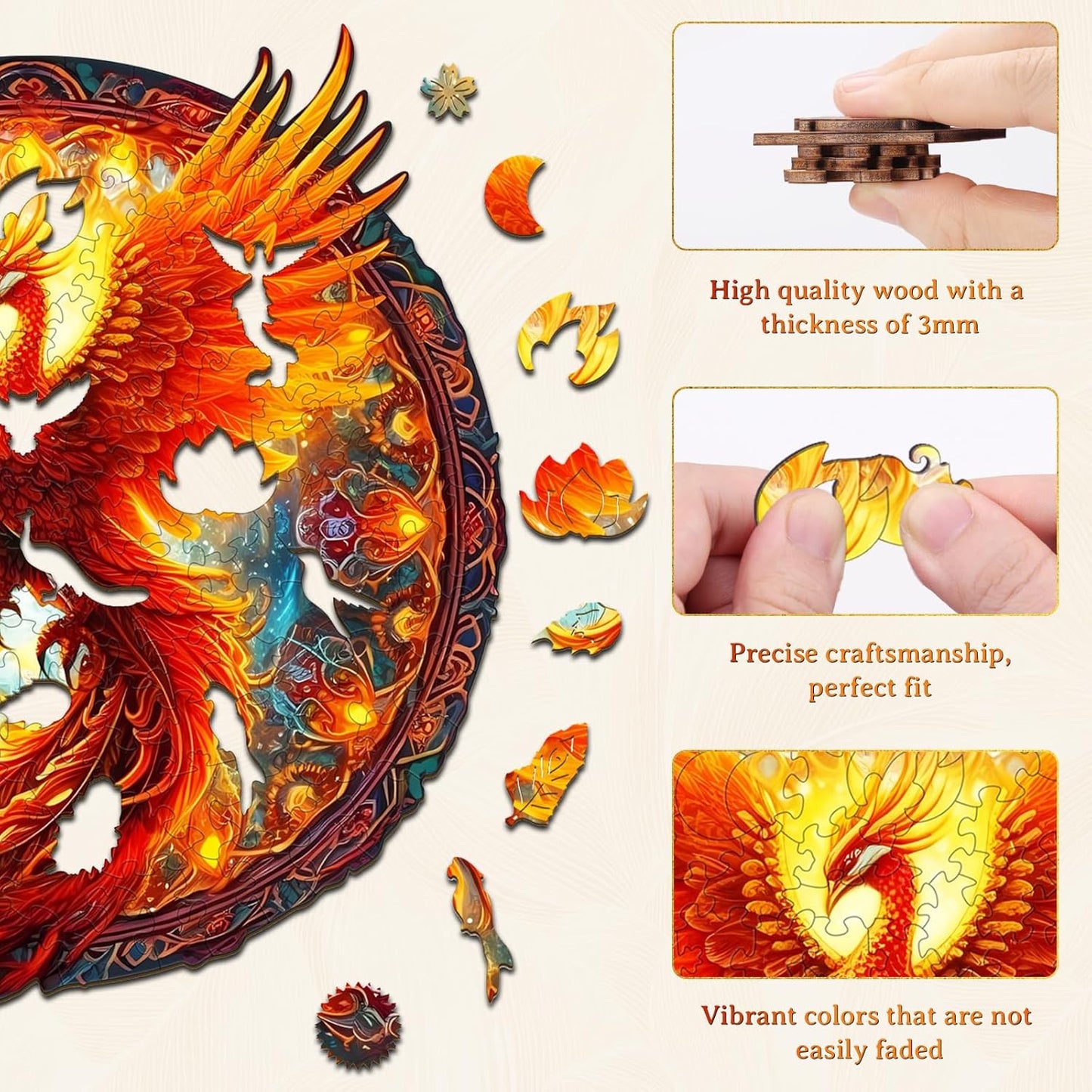 KAAYEE Wooden Jigsaw Puzzles-Wooden Puzzle Adult Unique Shape Advanced Phoenix Wooden Jigsaw Puzzle for Adult,Fathers, Family Puzzles 11.8 * 10.9in 200pcs