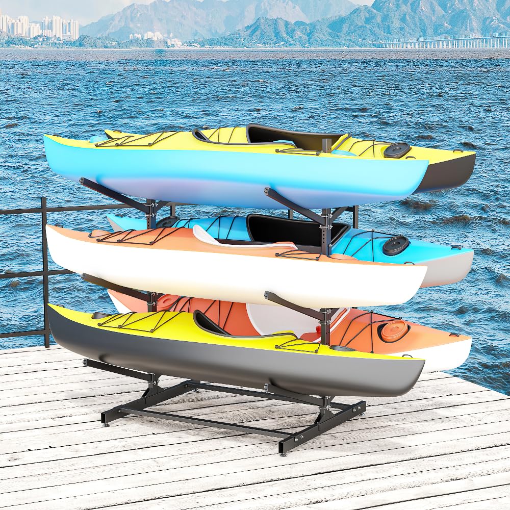 Kayak Storage Rack, Heavy-Duty Metal Kayak Storage Rack Adjustable Freestanding Kayak Stand, Canoe and Paddleboard Kayak Rack for Indoor & Outdoor Use (6 Layers)