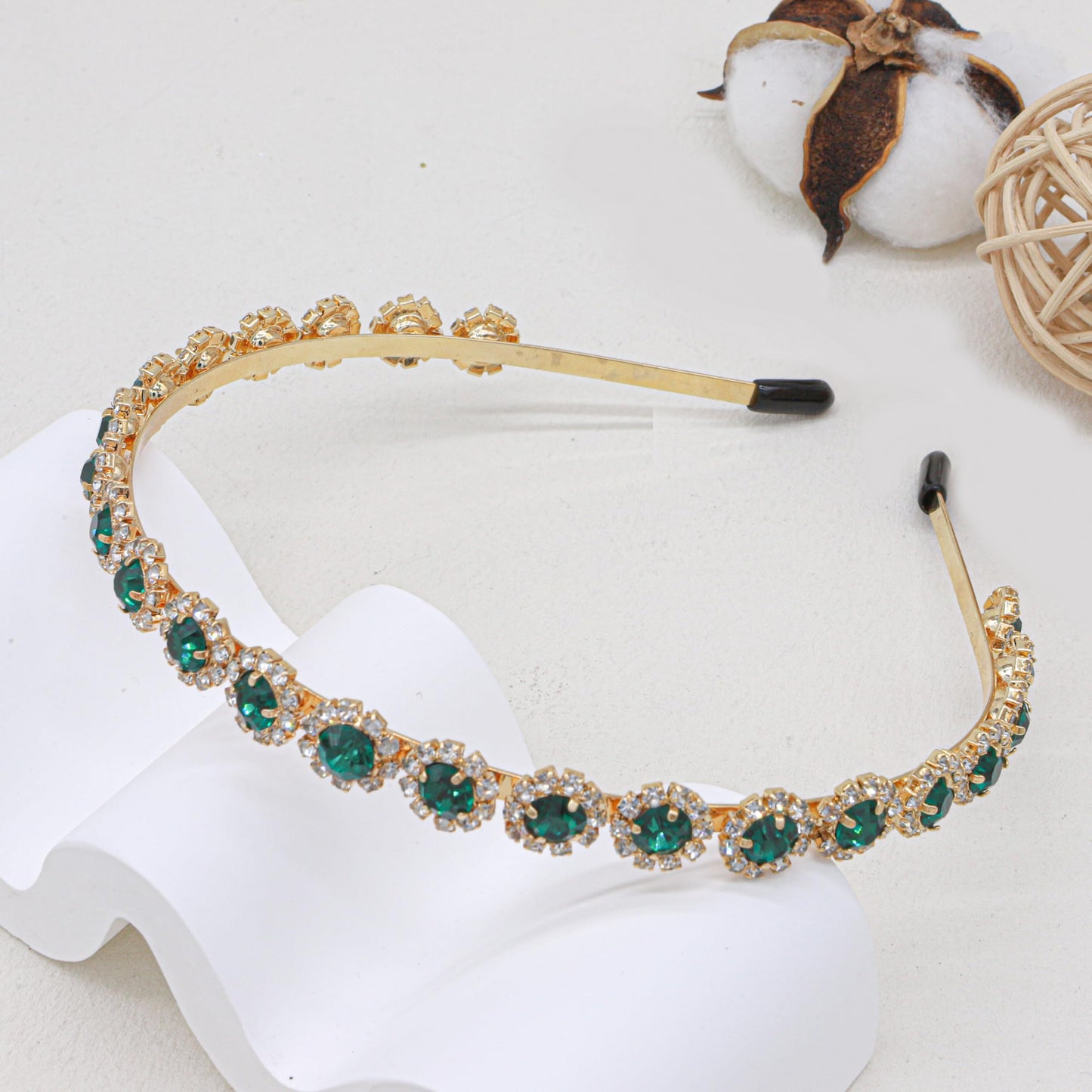 Ammei Headpiece Bridal Headband with Crystal, 5.5'', Metal, Green, Wedding Hair Accessories