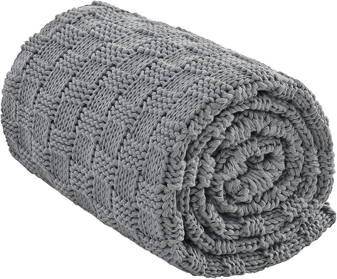 Knitted Weighted Blanket for Adult, No Beads Heavy Blanket 60” x 80'' 20lbs, Breathable Chunky Knit Blanket, Cooling Weighted Blanket for Hot Sleepers, Christmas Home Decor (Light Grey)