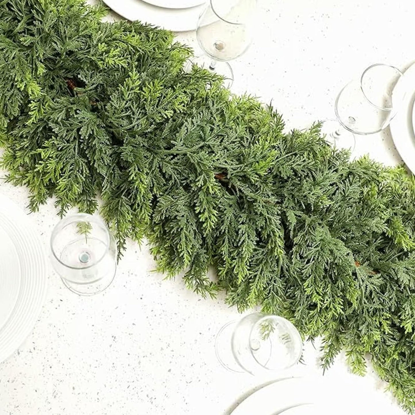 2025 Christmas Artificial Cypress Leaf Vine Wreath, 6 Ft Dense Pines Realistic Touch Norfolk Garland Ornaments, Artificial Green Wreath for Christmas Holiday Mantle Fireplace Table Home Decor
