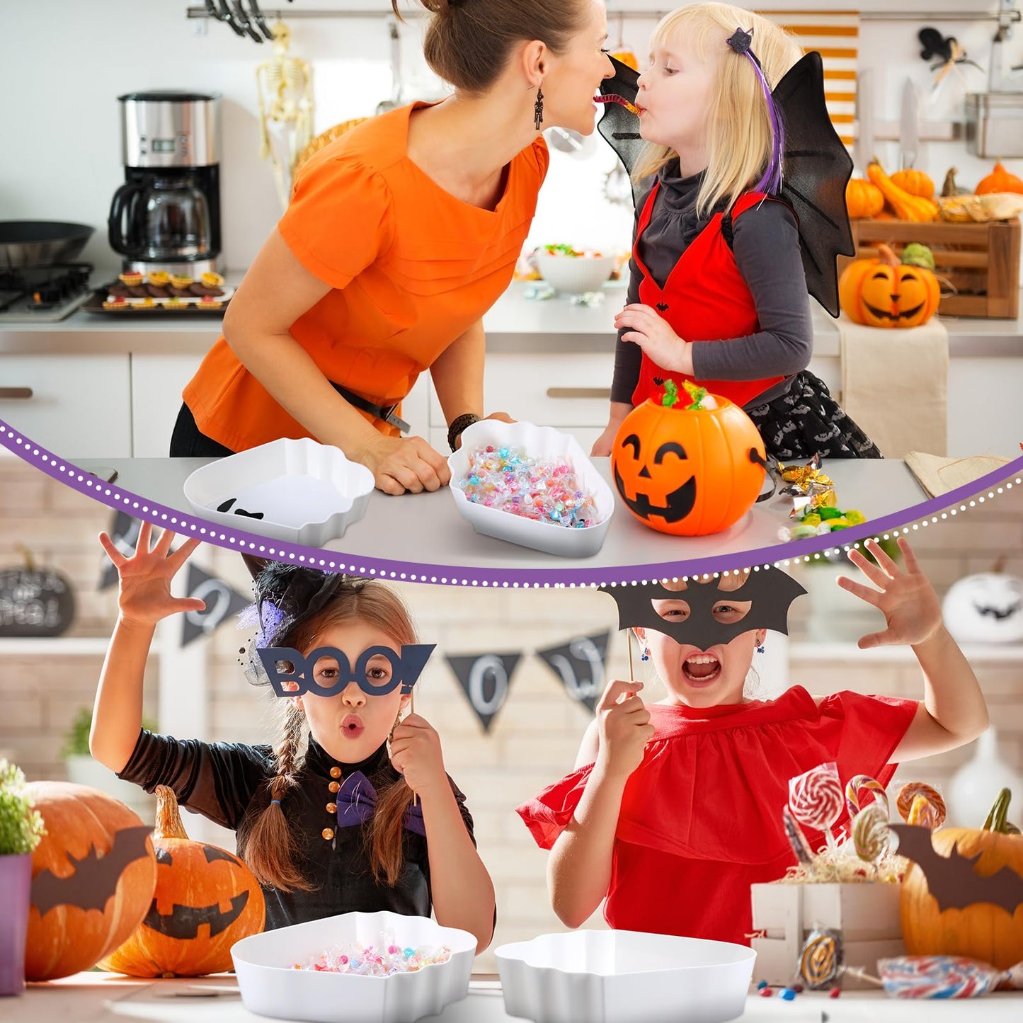 Dandat 4 Pcs Halloween Candy Bowl Plastic Halloween Serving Tray Dishes Creepy Plastic Platter with Spooky Bloodstain for Party Supply