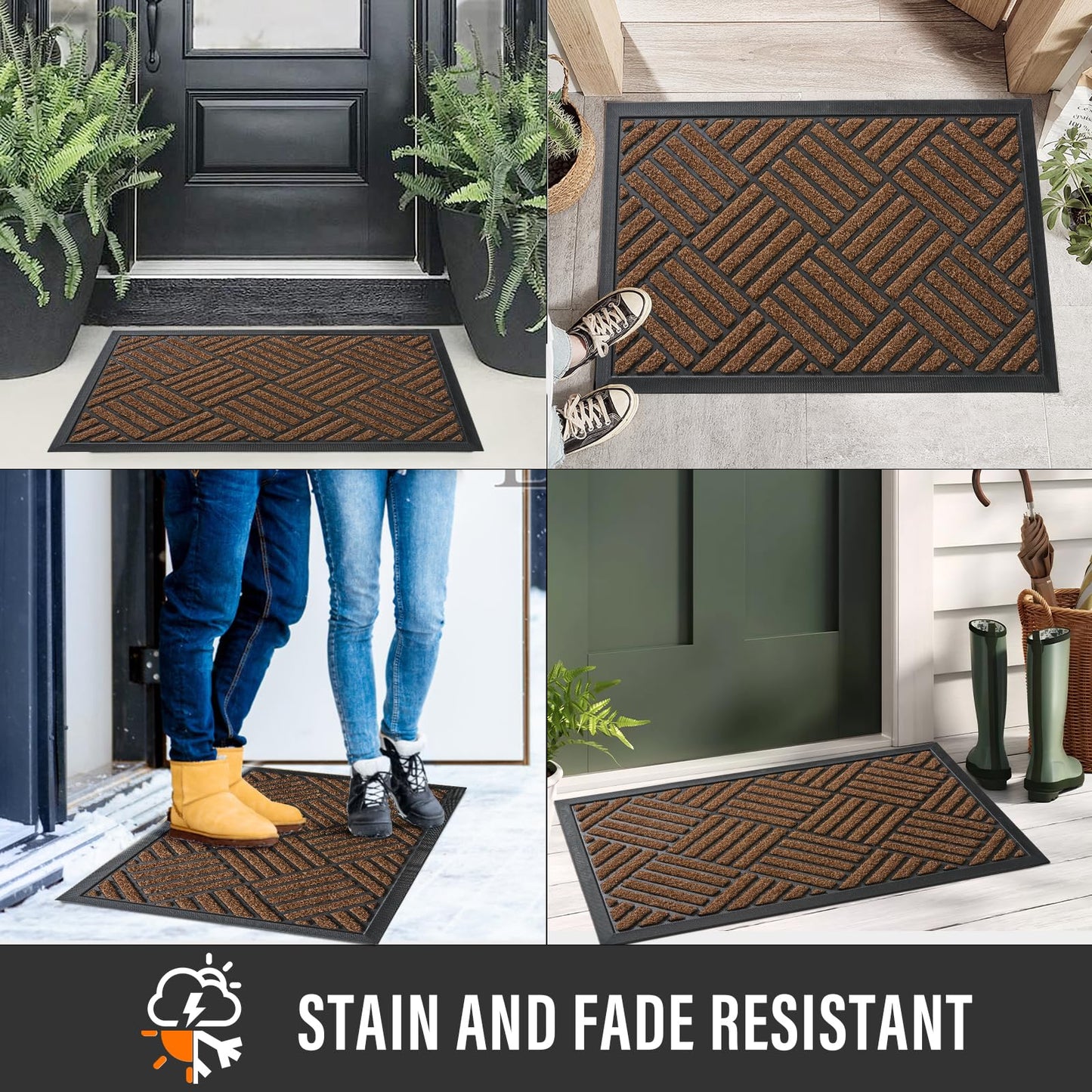 HIYARD Front Door Mat Outdoor, All-Season, All-Weather Doormat, Sturdy Non-Slip Backing, Low Profile, Easy Clean Welcome Mat, Coffee, 29x17