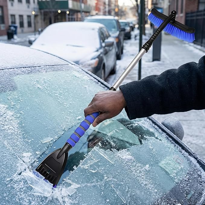 Snow Brush and Ice Scrapers for Car Windshield, 360° Pivoting Brush Head Detachable Snow Scrapers with Ergonomic Foam Grip;36inch Extendable Snow Brushs for SUV and truck SUV,Blue,Car Accessories