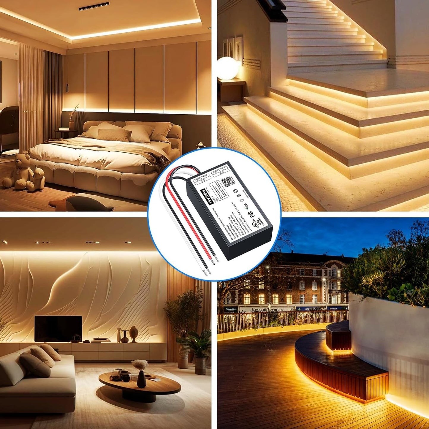 2 Pcs 60W Dimmable LED Driver, 12V Triac/ELV/MLV AC to DC Power Supply for LED Light, Halogen Bulb, LED Transformer Compatible with Lutron & Leviton Dimmer, for Indoor/Outdoor Use
