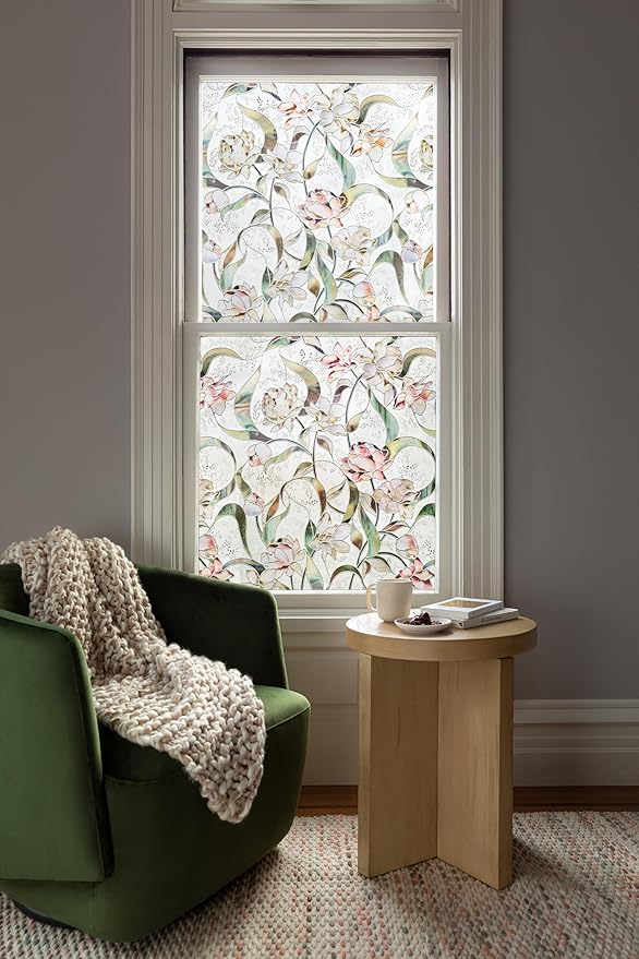 Artscape Begonia | Privacy Window Film with Vibrant Colored Pattern | Non-Adhesive & UV Protection | Easy to Apply & Removable | 24 x 36 Inches | Made in USA