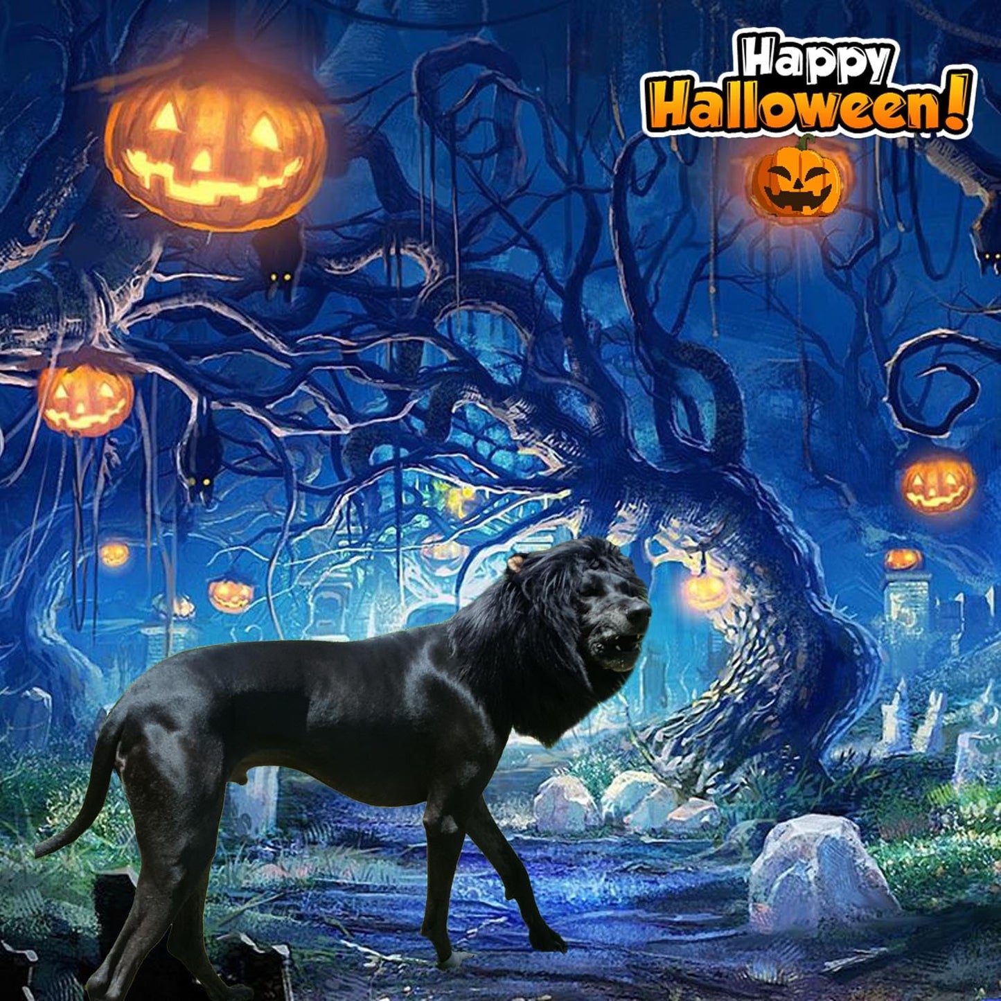 Realistic & Funny Lion Mane for Dogs, Dog Costume Complementary Lion Mane for Dog Halloween Costumes for Medium to Large Sized Dogs, Funny Dog Cosplay Vivifying Lion Mane Wig Accessory (Black)