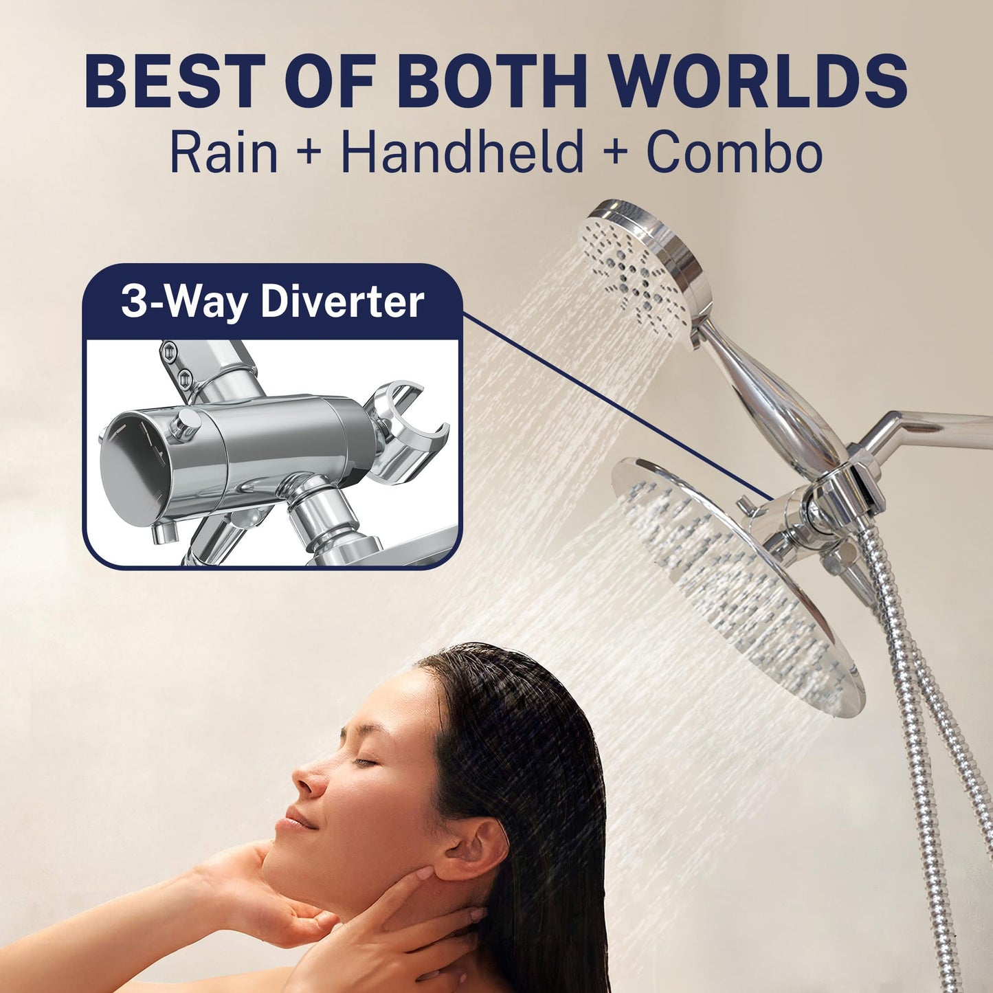 HammerHead Showers Dual Shower Head Combo, 8-Inch Rainfall & 3-Flow Handheld, Chrome, 2.5 GPM
