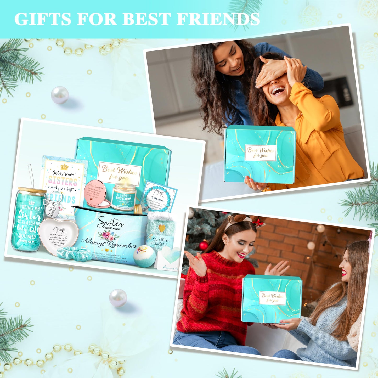 Sisters Birthday Gifts for Women Teen Girl, Best Friend Birthday Gifts Unique Friendship Gifts for Bestie BFF Friends Female Soul Sister Birthday Christmas Gift (Sisters Gifts-Blue)