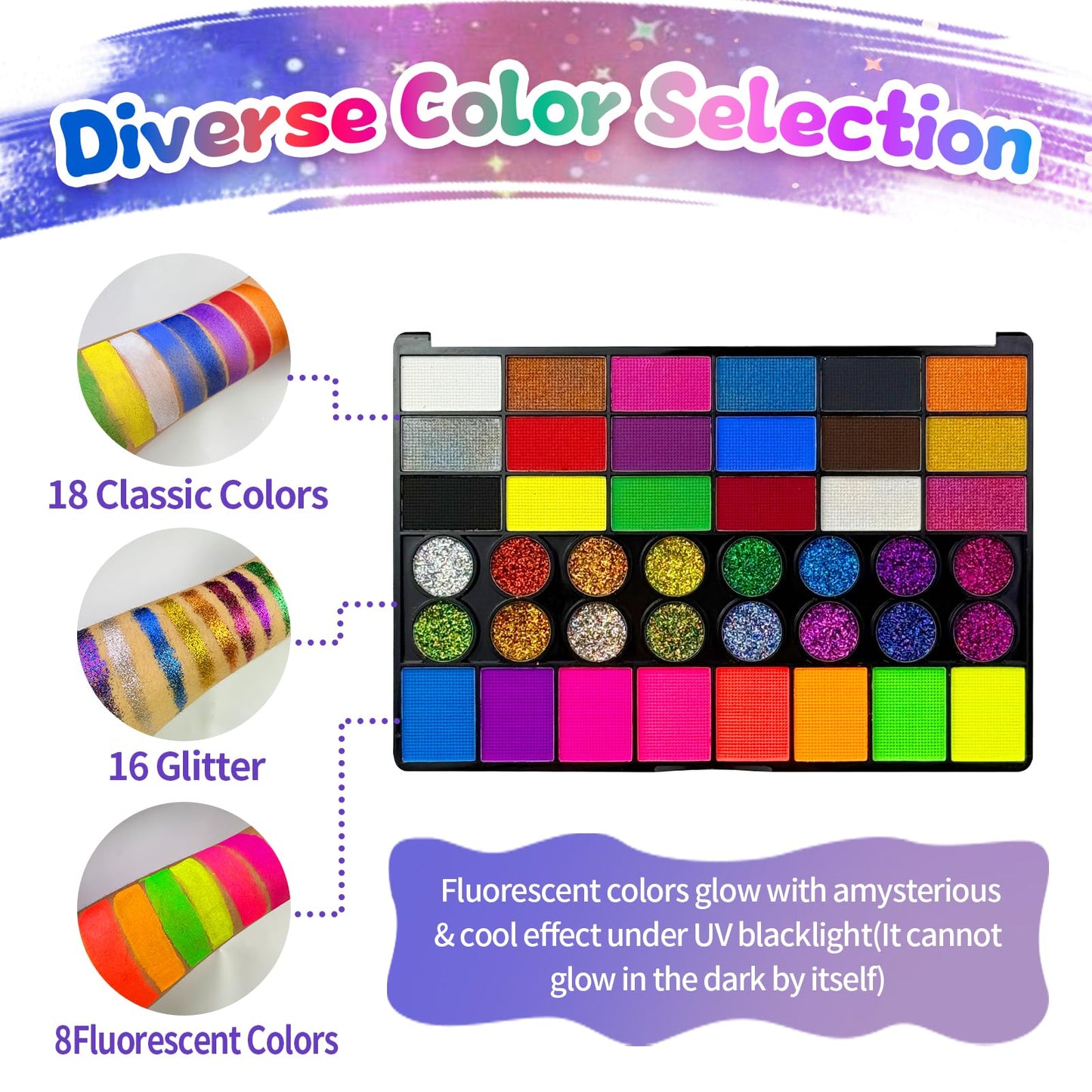 Professional Face Painting Kit for Kids,42 Color Water Activated Face Paint with Stencils,Brush,Wash Cup,Spray Bottle for Halloween, Parties, Carnival, School Event & Festivals (42-Color)