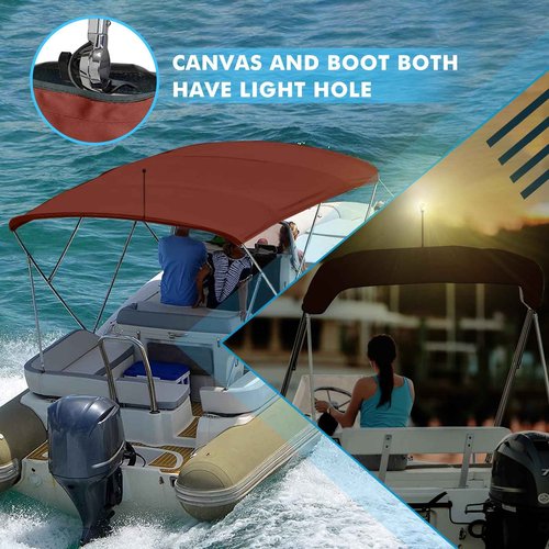 Fuprosico Bimini Top Replacement Canvas with Light Hole for Boat, 4 Bow 8L 73-78W Bimini Top Cover with Storage Boot, 900D Heavy Duty Waterproof Marine Polyester, Without Frame, Burgundy