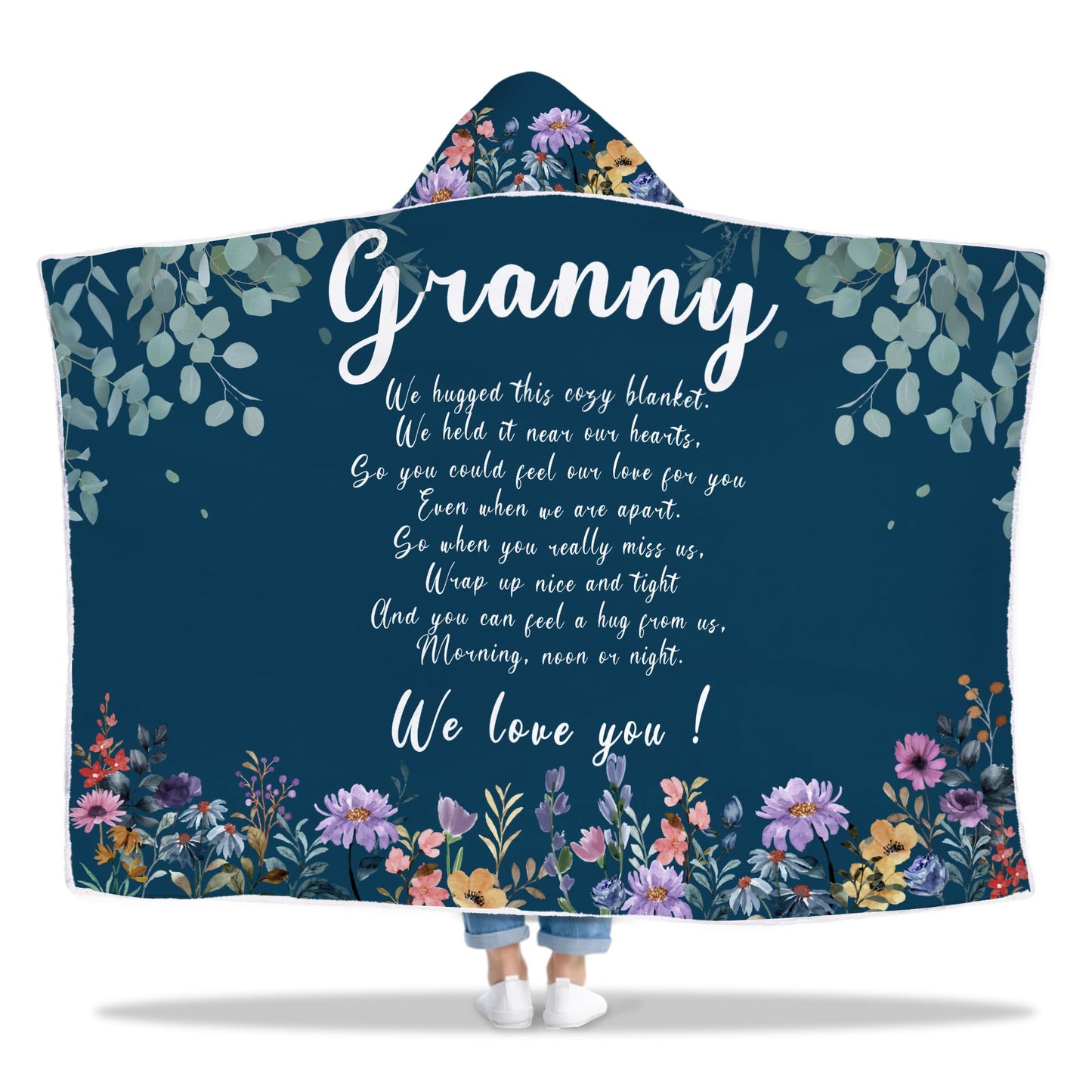 Taesun Granny Gift, Granny Gifts for Women Wearable Blanket from Grandkids, Great Grandma Hooded Blanket 47x72 in for Birthday, Grandparents Day, Christmas