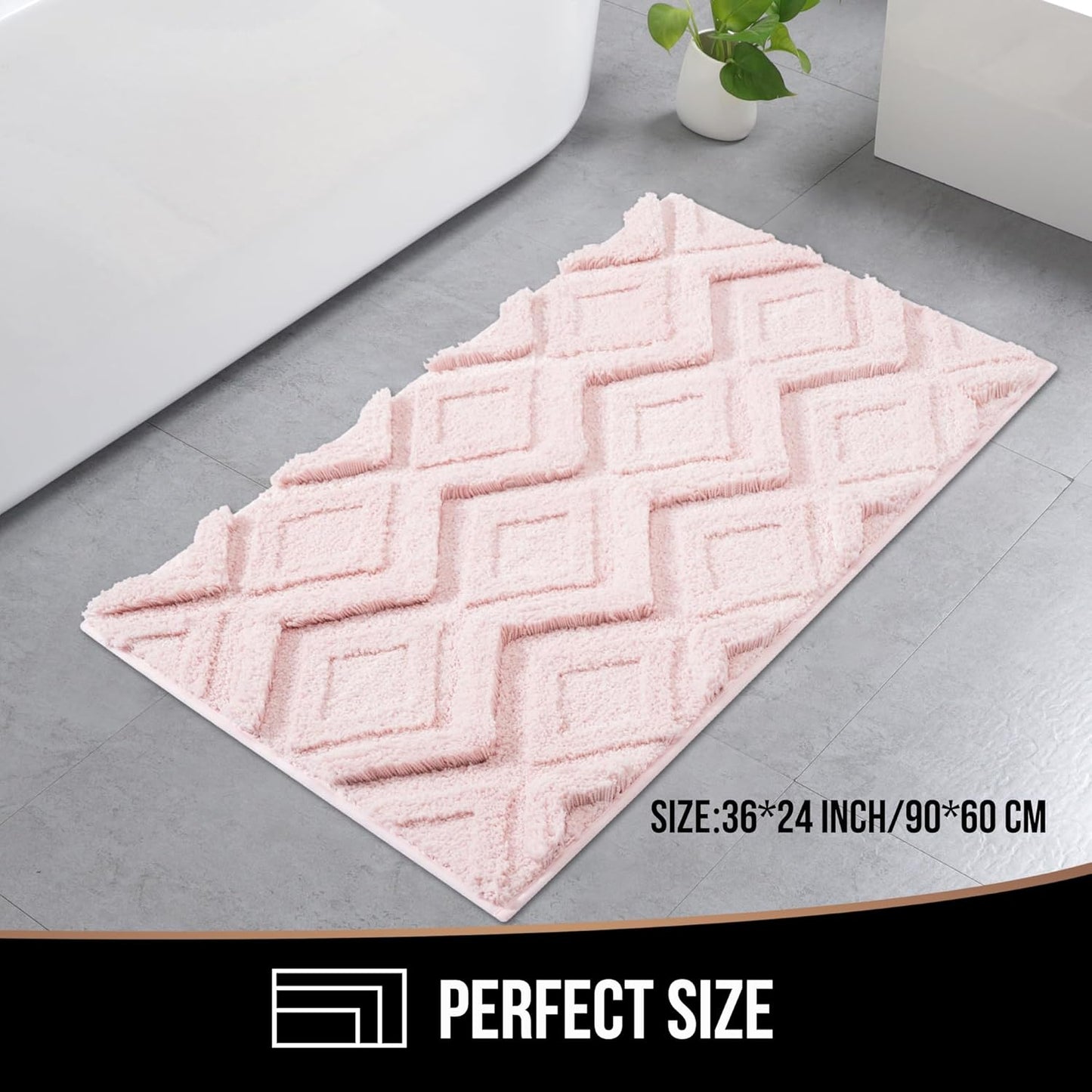Bath Mat & Bathroom-Rugs 36x24, Ultra Soft Machine Washable Microfiber Bath Mat, Absorbent Quick Dry Non Slip Rug for Bathroom Floor, Tub and Shower, Pink