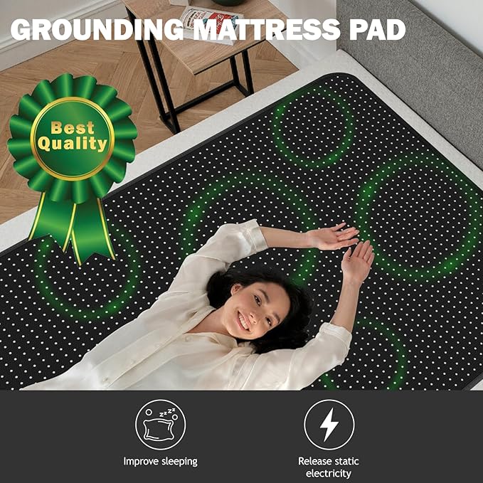 Grounding Mat for Bed Grounding Pad for Better Sleep Energy Wellness Grounding Bed Mat Carbon Fiber and PU with Grounding Cord 27"x78"