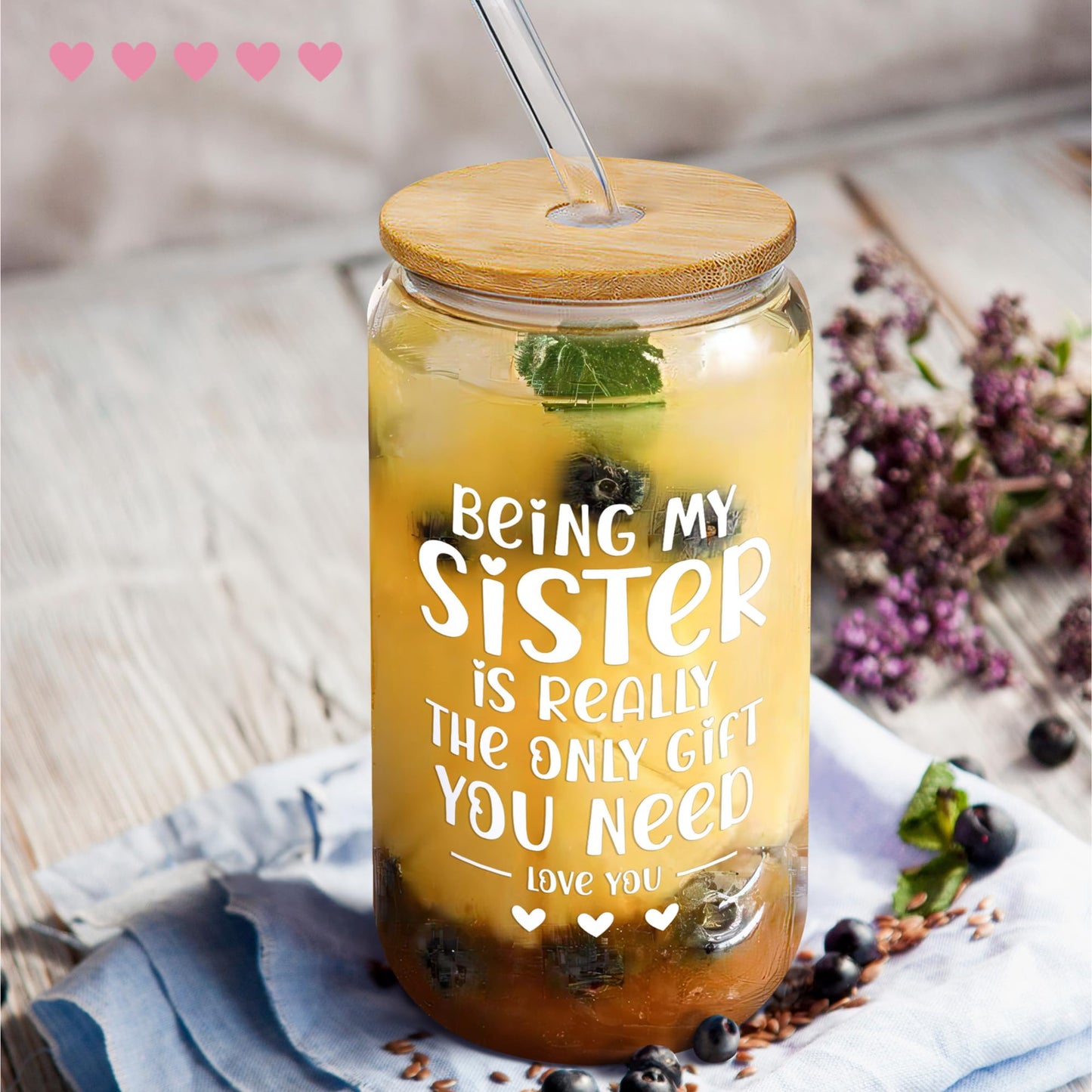 GINGULMINA Gifts for Sister - Birthday, Mothers Day, Christmas Sister Gifts from Sisters, Brother - Sisters Gift for Women, Sibling, Bestie, Women, Sis - 16 Oz Coffee Can Glass