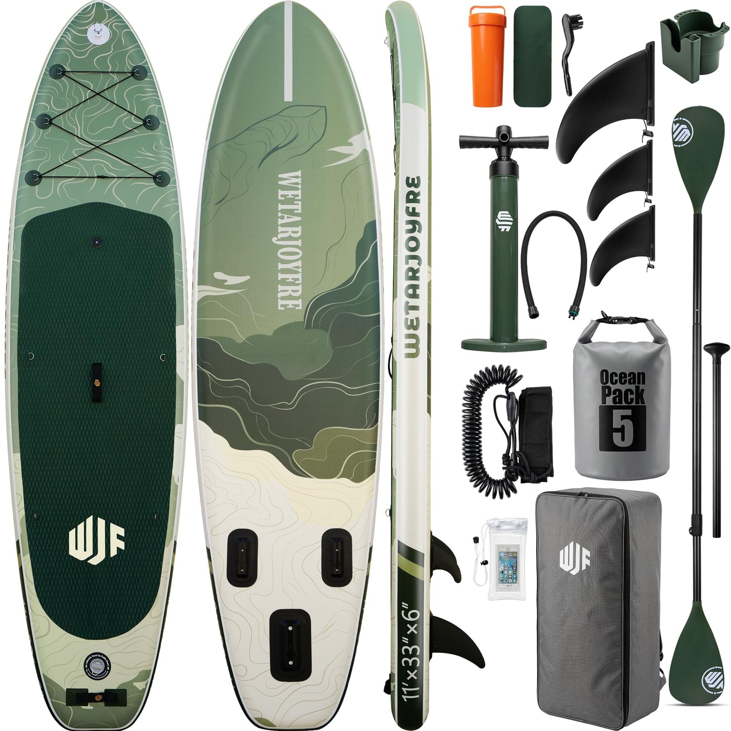 Wetarjoyfre Inflatable Paddle Board 11'×33"×6" SUP Board for Adults, 17Lbs Ultra-Light Stand Up Paddleboard with 550Lbs Capacity, Non-Slip Deck & Complete Accessories for Youth & Pets