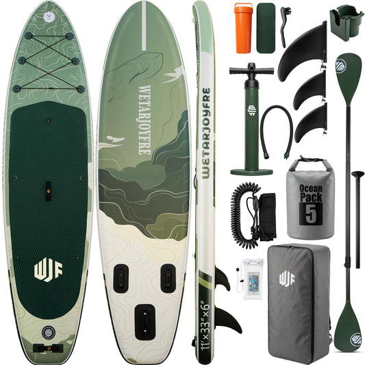 Wetarjoyfre Inflatable Paddle Board 11'×33"×6" SUP Board for Adults, 17Lbs Ultra-Light Stand Up Paddleboard with 550Lbs Capacity, Non-Slip Deck & Complete Accessories for Youth & Pets