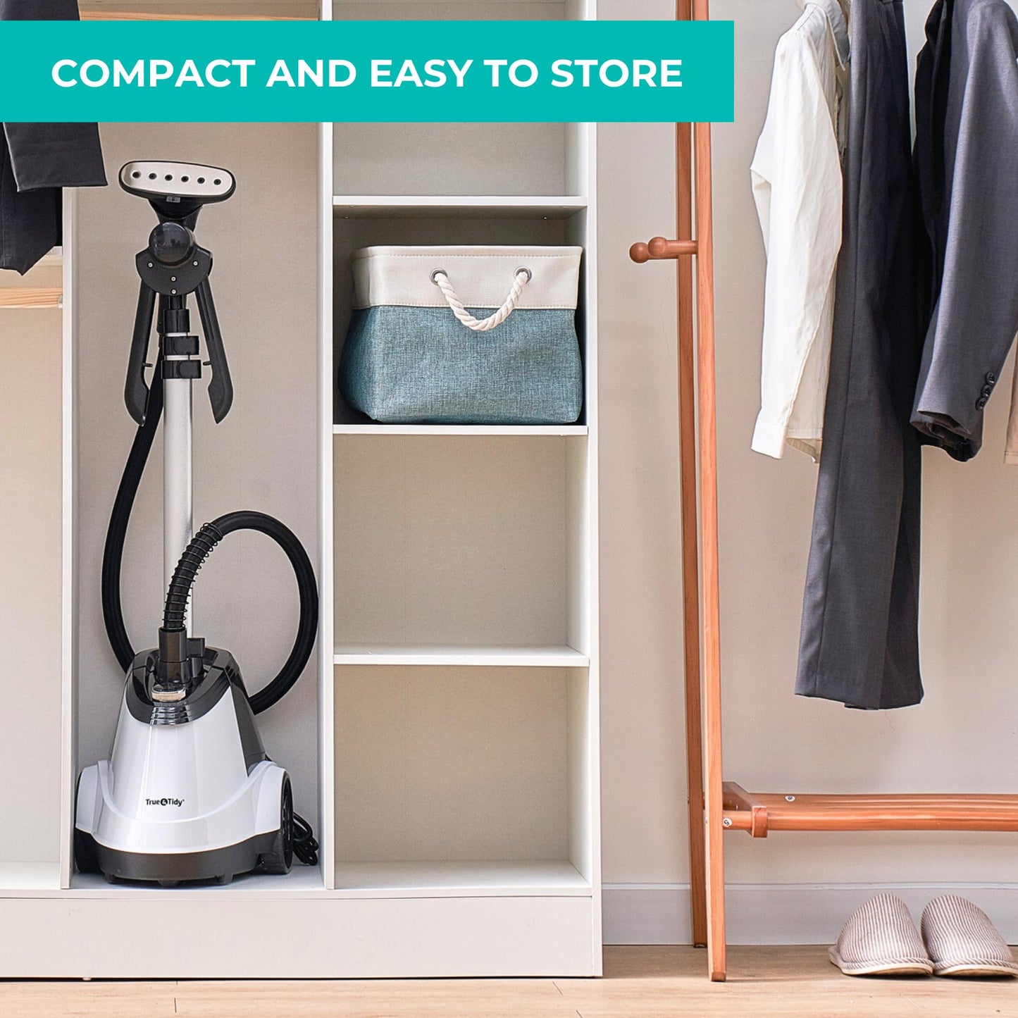 True & Tidy® Commercial Garment Steamer – Heavy Duty 1800W for Home & Commercial Use, 90+ Min Continuous Steam, Large 2.9L Tank, Wheels (X5A White Auto-Off, Smart Commercial Garment Steamer)