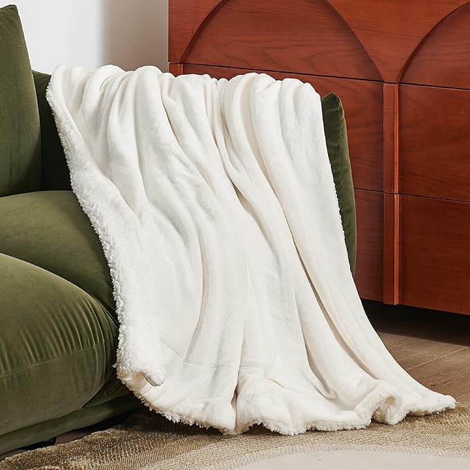 Bedsure GentleSoft Sherpa Fleece Throw Blanket Twin Size for Couch - Thick and Warm Throw for Women and Men, Soft Fuzzy Plush Twin Blanket for Winter, Non-Heated, Cream, 60x80 Inches